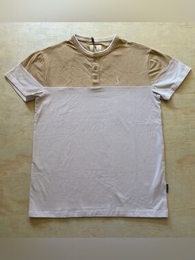 Scott James Color Block T-Shirt Men’s Small NWT Tan Striped Button Tee Stretch